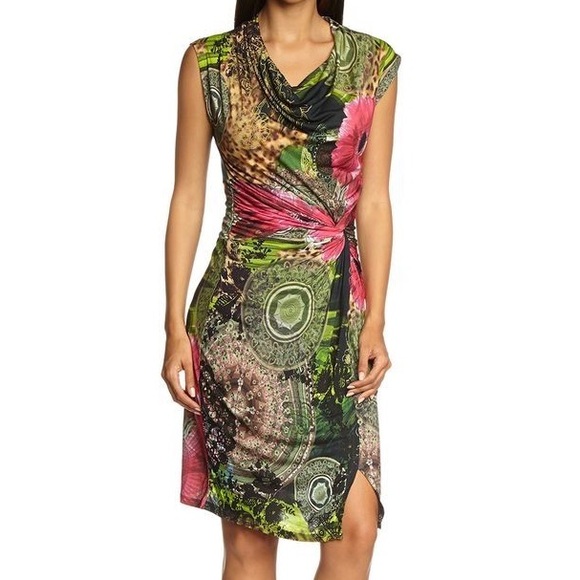 Desigual Asymmetrical Dress with Pink and Green Accents - Picture 1 of 6